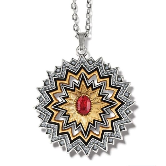 NWT New Brighton Gold/Silver Reversible Dynasty Sol Necklace w/Red Crystal - Picture 2 of 9